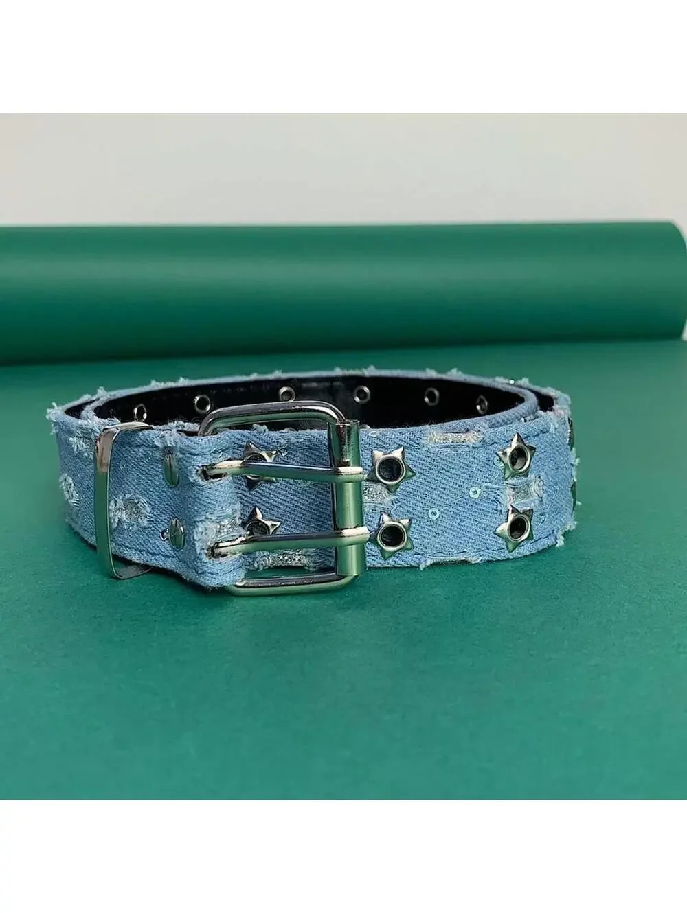 Cyber Y2k 2000s denim sparkle style studded punk teen belt. Great addition to